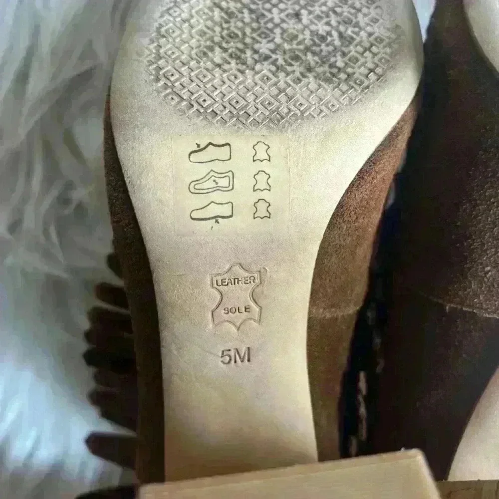 Tory Burch Huntington Beaded Embroidered Suede Fringe Booties size 5 heels shoes